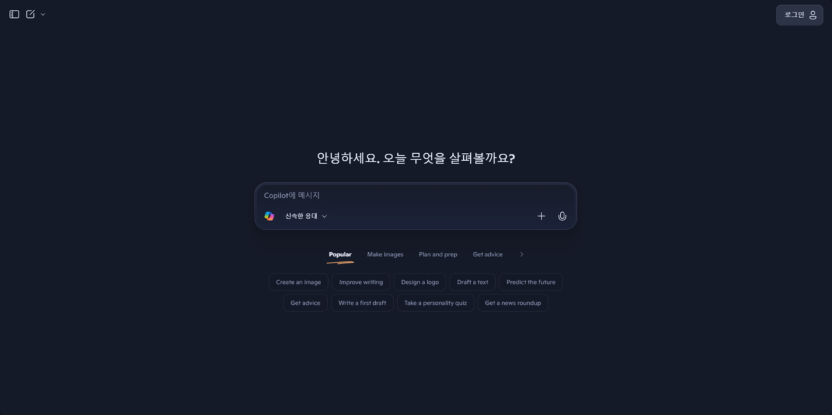 Copilot의 실행 화면 이미지
