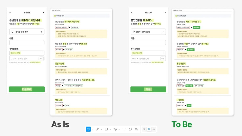 NH농협은행은 지난해 피그마에서 작동하는 UX 라이팅 시스템을 자체 개발했다. 와이어링크가 고객언어 데이터셋을 제공했다. 이미지는 피그마 플러그인 화면 예시(자료=와이어링크)